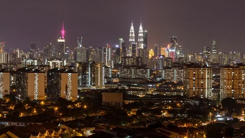 4K Time lapse of night view over downtown Kuala Lumpur, Malaysia. Zoom In. Stock Footage 89189945