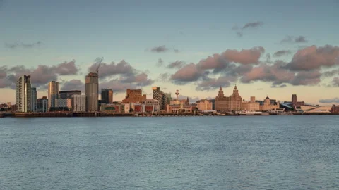 4k time lapse of nightfall over the Liverpool skyline, England Stock Footage 138838537