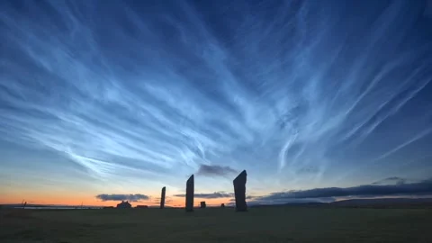 4K Time lapse of Noctilucent clouds over the Standing Stones in Orkney Stock Footage 301098709