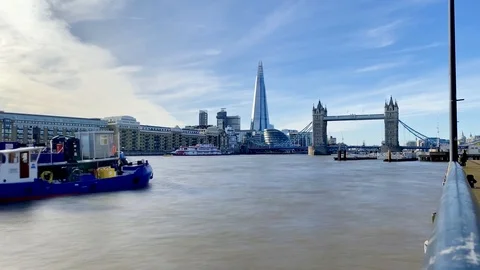 4K time lapse  from north of the Thames, overlooking the Shard and Tower Bridge Stock Footage 119019517