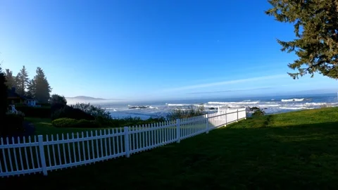 4k time-lapse Ocean View  along a white fence Stock-Footage 235032151