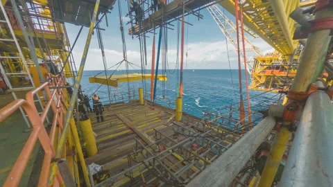 4K Time Lapse Offshore Construction Works. Video stock 156083711