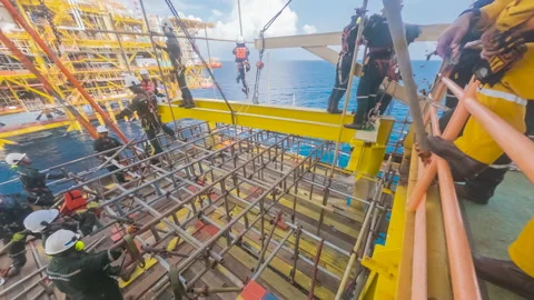 4K Time Lapse Offshore Construction Works. Video stock 156085458