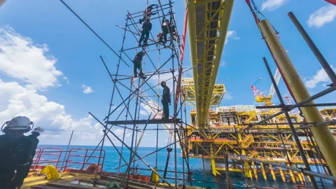 4K Time Lapse Offshore Construction Works. Stock Footage 156090200