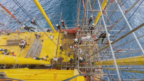 4K Time Lapse Offshore Construction Works. Video stock 156096948