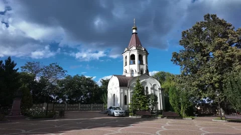 4k Time lapse : orthodox chapel and clouds - Stavropol, Russia Stock Footage 317263169