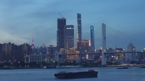 4k Time lapse: Panorama of the skyline of Shanghai urban and huangpu river Stock Footage 203816852