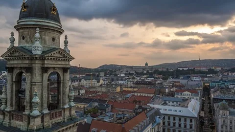 4K Time-lapse panoramic skyline view of Budapest at sunset Stock Footage 80569855