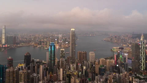 4K Time lapse Panoramic view of Hong Kong City during day to night. View of.. Stock Footage 240856570
