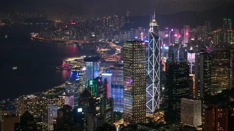 4K Time lapse Panoramic view of Hong Kong City during day to night. View of.. Stock Footage 241090368