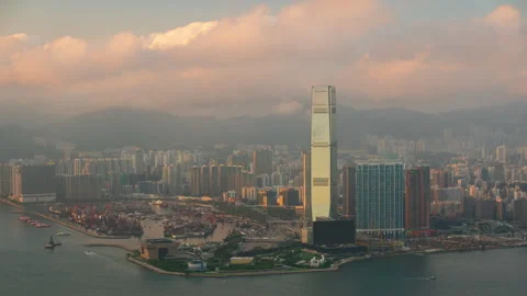 4K Time lapse Panoramic view of Hong Kong City during day to night. View of.. Stock Footage 241399657