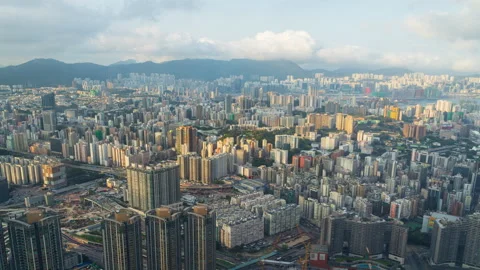 4K Time lapse Panoramic view of Hong Kong City before sunset or sunrise. Vi.. Stock Footage 241400419