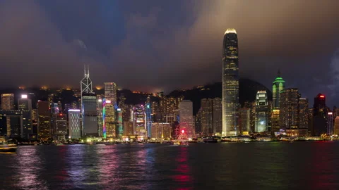4K Time lapse Panoramic view of Hong Kong City during day to night. View of.. Video stock 252483513
