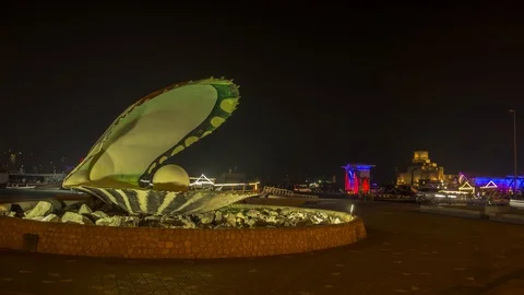 4K time lapse of the Pearl Monument on manmade island Doha Qatar Video stock 100861062