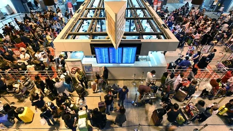 4K Time lapse of people and passenger waiting in the queue for checking Stock Footage 99655012