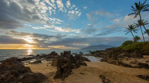 4k Time-lapse Photography with Sunset on hawaiian beach Stock-Footage 44188124