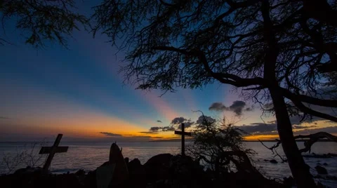 4k Time-lapse Photography with Sunset on hawaiian dry shore Stock-Footage 44195780