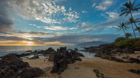 4k Time-lapse Photography with Sunset on hawaiian beach Stock-Footage 44200345
