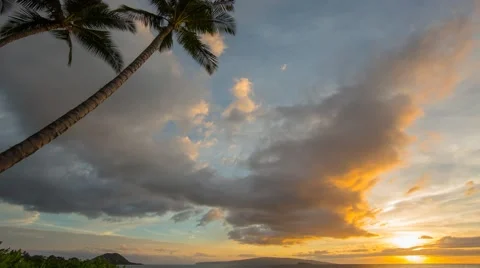 4k Time-lapse Photography with Sunset on hawaiian beach Stock-Footage 44202873