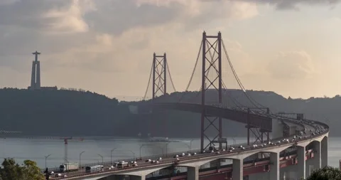 4k time lapse of the Ponte 25 de Abril, in the city of Lisbon Stock Footage 145259893