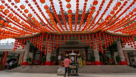 4K Time lapse of praying people over Thean Hou Temple in Kuala Lumpur, Malaysia. Stock Footage 89250447