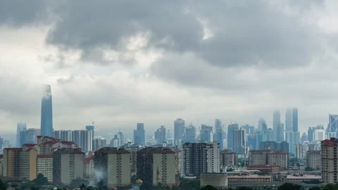 4K Time lapse Of Rain With Lightning At Kuala Lumpur, Malaysia. Zoom In 스톡 동영상 131914879