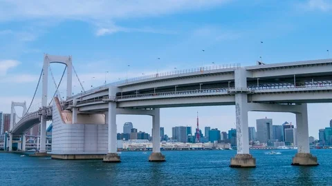 4k Time lapse of Rainbow bridge in Odaiba, Tokyo, Japan Video stock 113284065