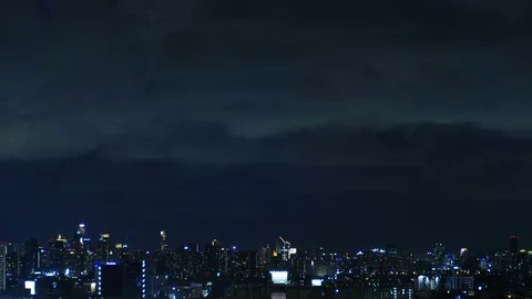 4K Time lapse raining storm lightning in cityscape at night Stock Footage 109126114