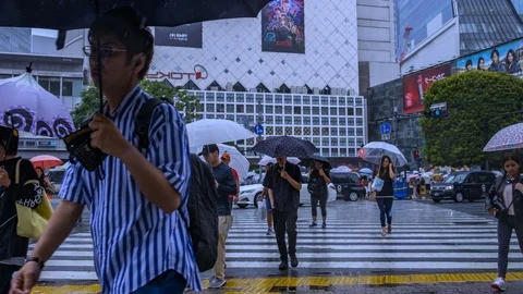 4K Time Lapse Of Rainy Day In Shibuya Stock Footage 112302563