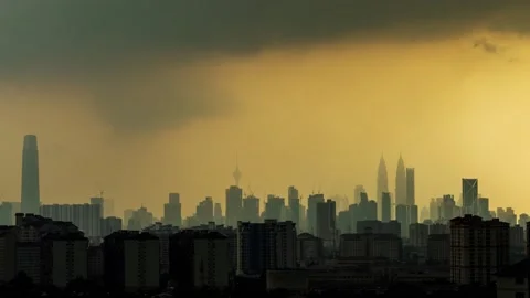 4K Time lapse of rainy day over down town Kuala Lumpur, Malaysia. Zoom Out Stock Footage 131196777