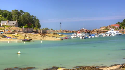 4K time lapse of rising tide in Ploumanac'h harbor Stock Footage 140290384