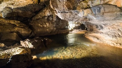 4K Time Lapse of River in Cave, Demnovsk Cave of Liberty, Low Tatras Slovakia Stock Footage 123488159