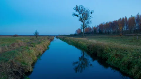 4k time lapse with river on meadows. Typical polish landscape. Stock Footage 164201242