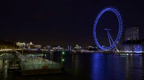 4k Time lapse of River Thames and London Eye at night Vídeo Stock 60259491