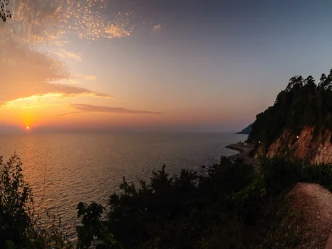 4K Time-lapse, Road beside the sea in sunset, Nang Phaya View Point, Thailand Stock Footage 72543055