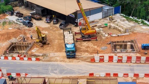 4K Time lapse of road construction on progress. Zoom In. Stock Footage 89682083