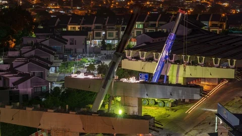 4K Time lapse of road construction on progress for elevated highway. Zoom In. Stock Footage 106650358