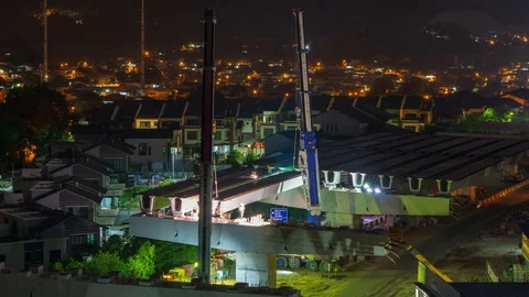 4K Time lapse of road construction on progress for elevated highway. Stock Footage 106659969