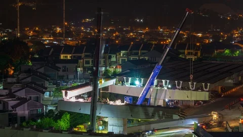 4K Time lapse of road construction on progress for elevated highway. Zoom In. Stock Footage 106659978