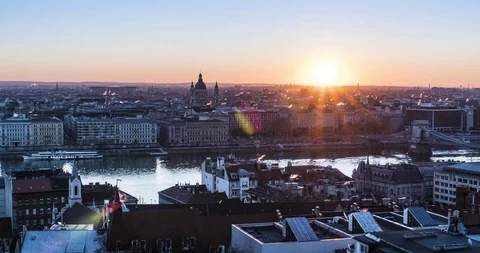 4K time lapse of the rooftops of Budapest with St Stephen's Basilica and Danu Stock Footage 103622038