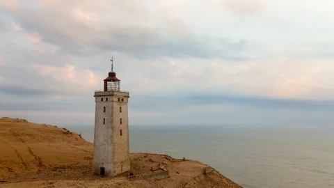 4K Time lapse of Rubjerg Knude Fyr lighthouse, Denmark, North sea Stock Footage