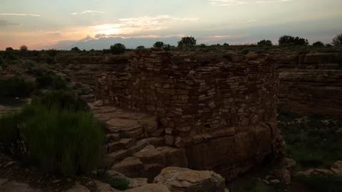 4K Time Lapse Of the setting sun shading Box Canyon Pueblo Ruins in summer Stock Footage 160317986
