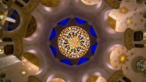 4K Time lapse  Sheikh Zayed Grand mosque, chandelier view. Stock Footage 236704564