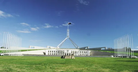 A 4k time lapse shot of Australian Parliament House, Canberra Stock Footage 49387795