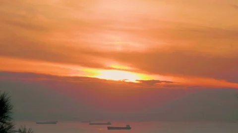 4K Time Lapse Shot of Prince Islands in Marmara Sea Istanbul at Sunset Stock Footage 122363019