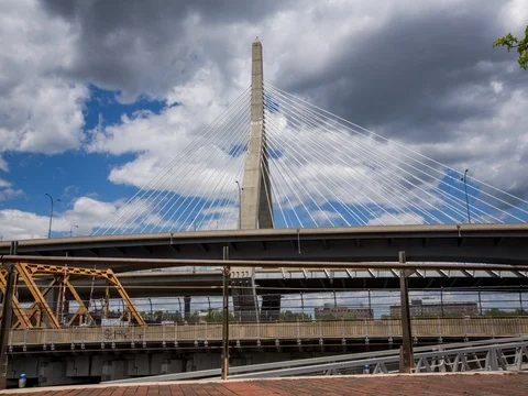 4K Time Lapse from side of Zakim Bridge in Boston Vídeo Stock 76313791