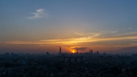 4K Time lapse of silhouette  sunset over downtown Kuala Lumpur, Malaysia. Stock Footage 94507906