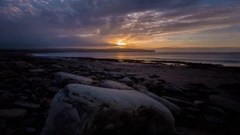4K Time lapse of Skaill Bay at Sunset with Fog Rolling in in Sandwick Orkney Stock-Footage 253321347