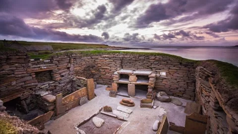 4k Time Lapse of Skara Brae Overlooking the Shoreline in Sandwick Orkney  Stock-Footage 253321291