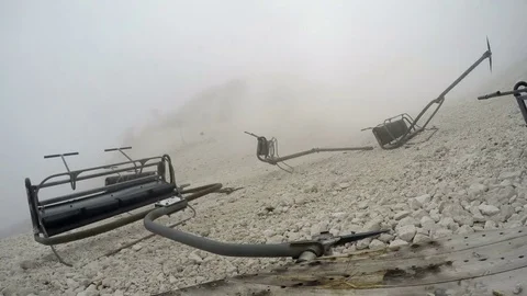 4K. Time Lapse. Ski resort in low season. Cable car repair for the season. Video stock 79055930